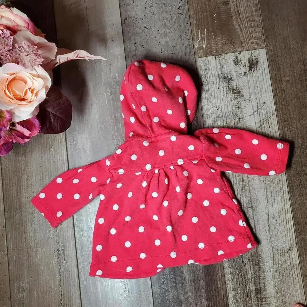 Carter's 100% Cotton Hooded Baby Girl's Pink and White Polka Dot Jacket Size 3M